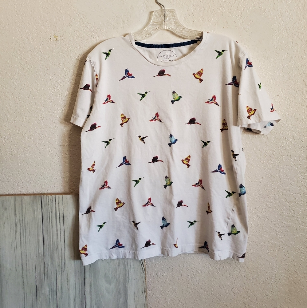Cactus Man Ricky Singh Nature Bird Print T-shirt Sz Small